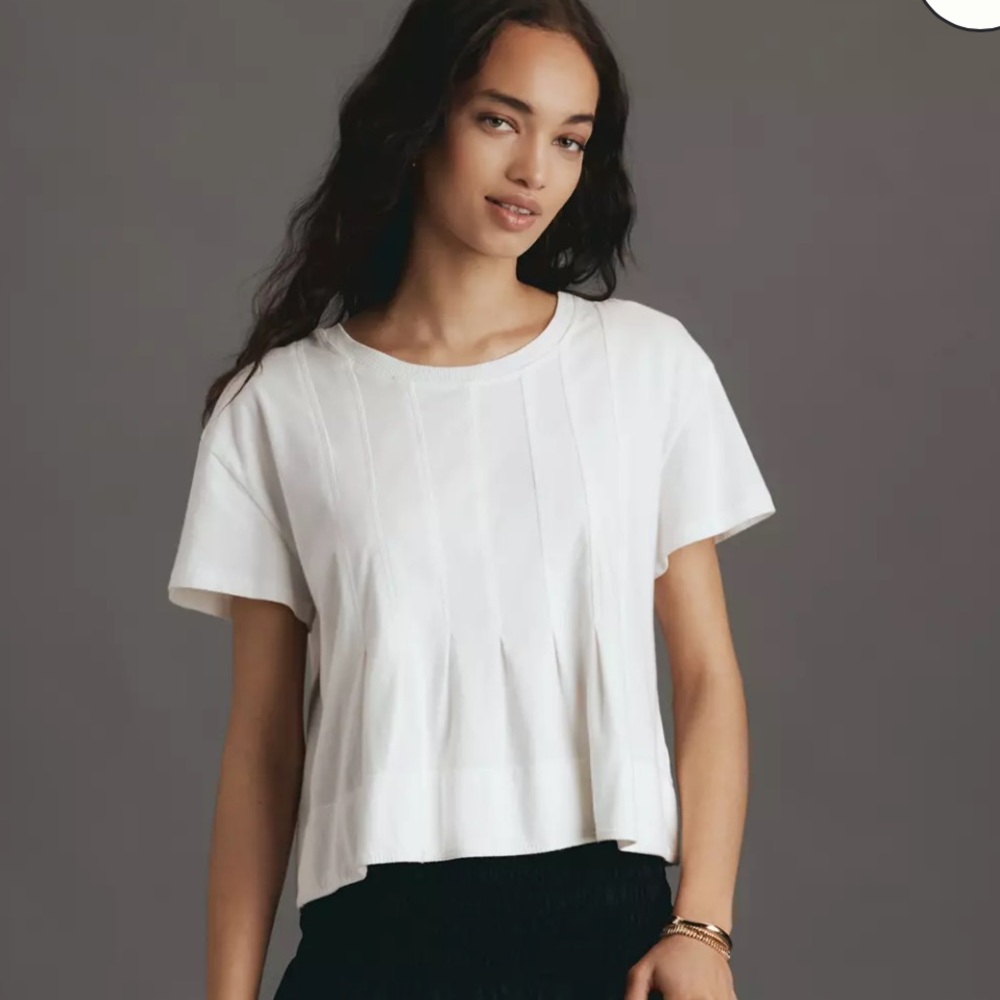 Pilcro White Pleated Seing Tee Medium - Short Sleeve Tee Top